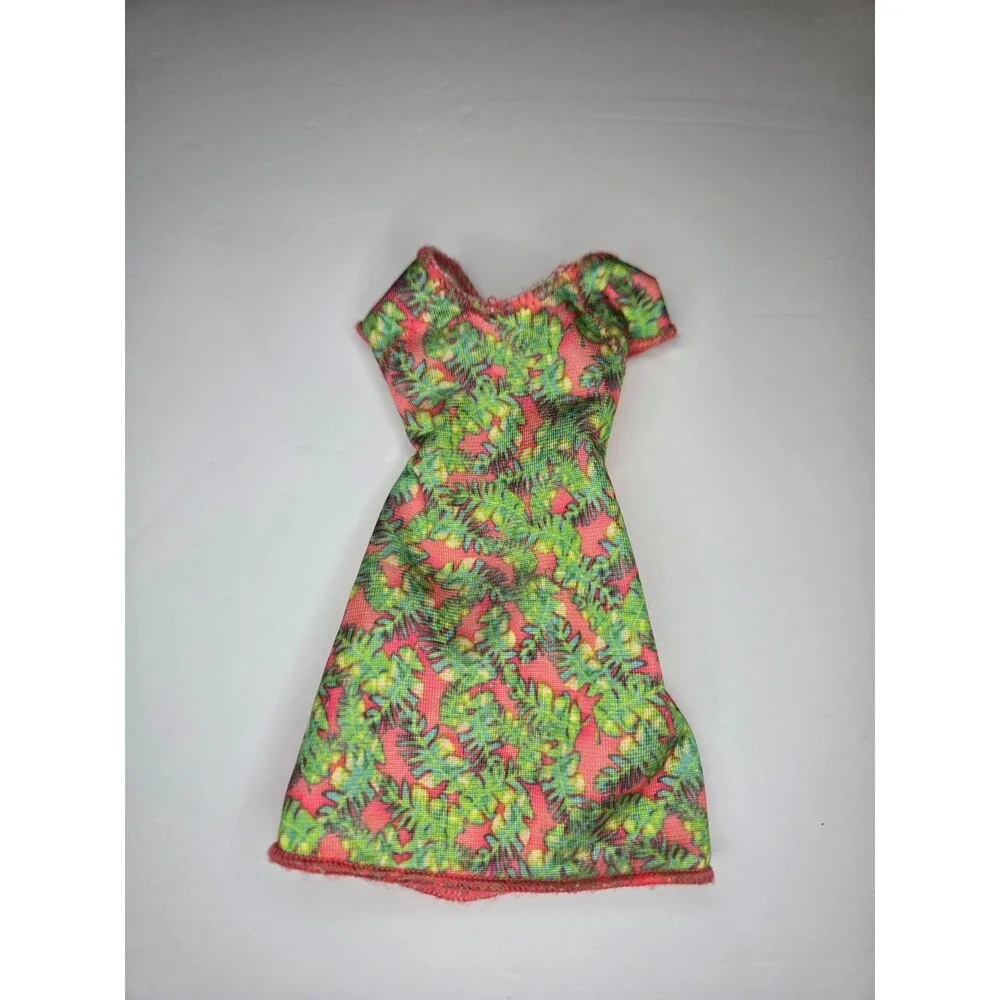 Barbie Doll Dress Orange and Green Floral Print